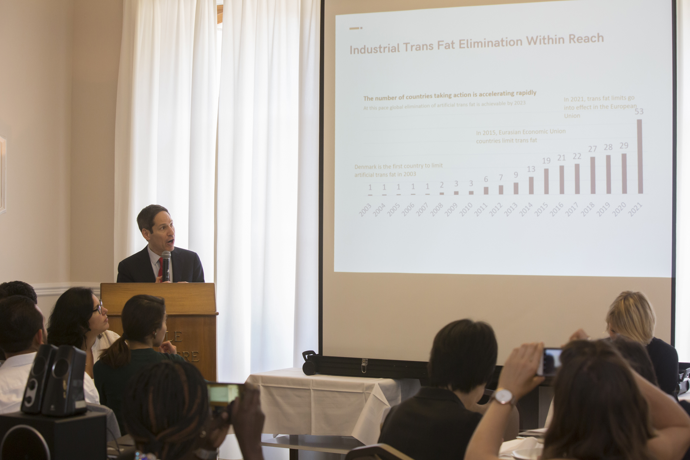 Tom Frieden, President and Chief Executive Officer of Resolve to Save Lives, speaking at the event "Nutrition Policy Action to Save Lives - Trans fat free by 2023"