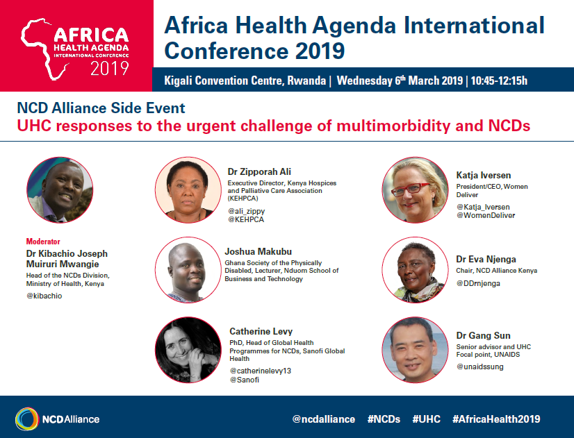 Speakers for the NCD Alliance event, UHC responses to the urgent challenge of multimorbidity and NCDs, at the AMREF Africa Health Agenda International Conference 2019