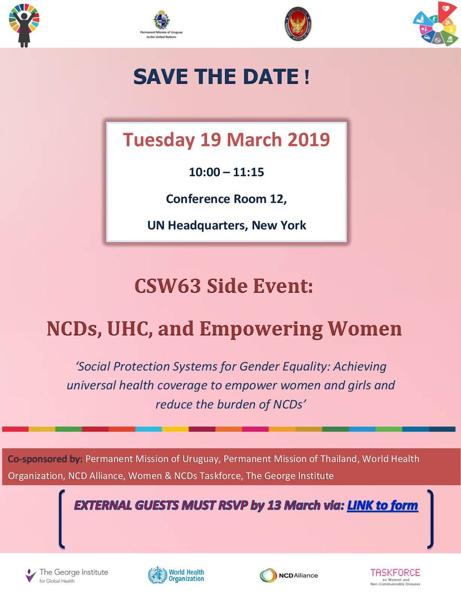 Invitation to side-event co-hosted by NCD Alliance at CSW63, on 19 March 2019.