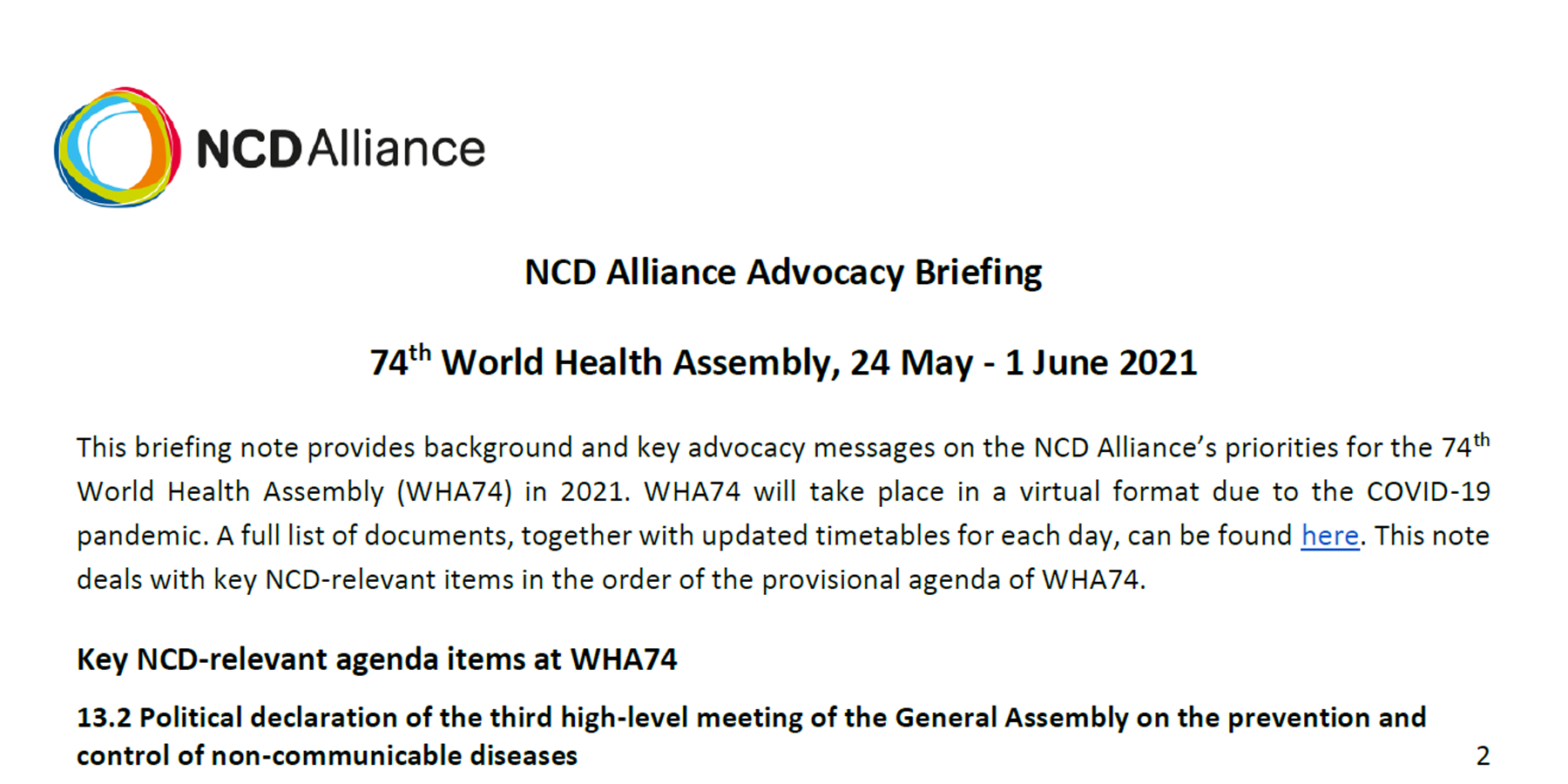 WHA74 ADVOCACY BRIEFING 2021
