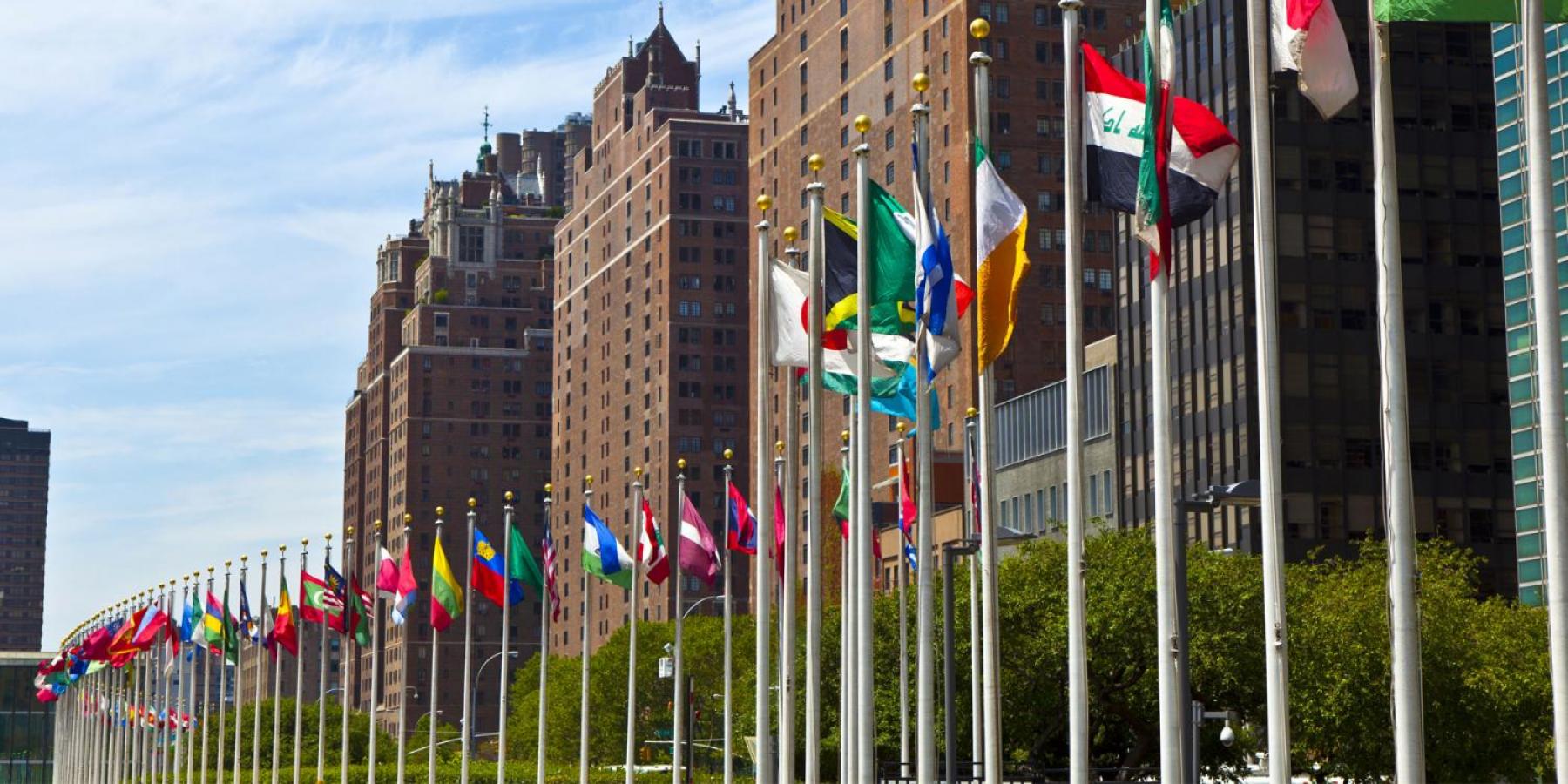 Flags at the United Nations HQ in New York