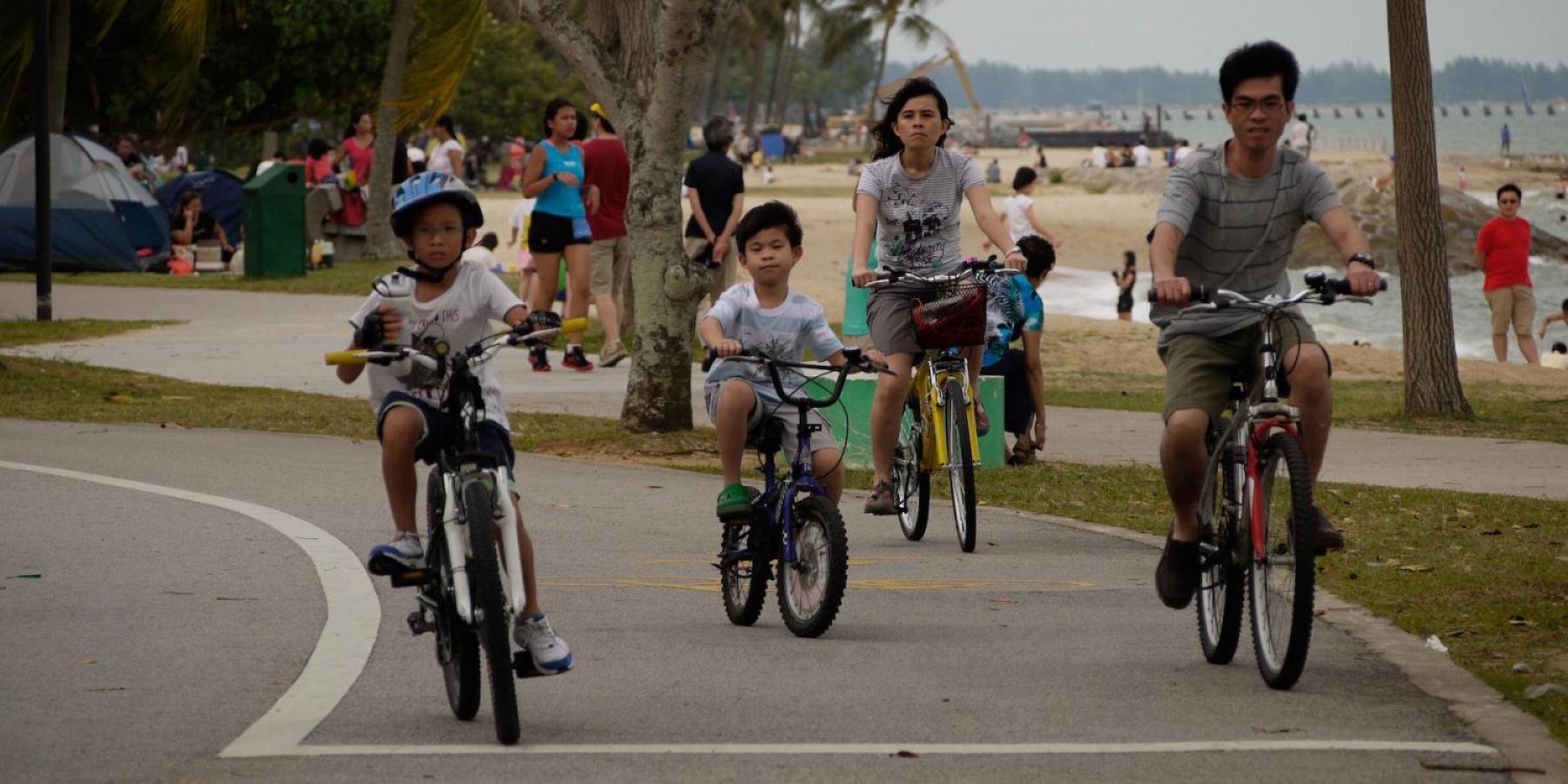 A Singaporean family enjoys a day out at the East Coast Park