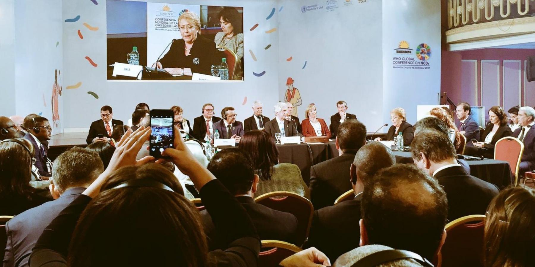 Chilean President Michelle Bachelet speaks at the Global conference on NCDs, Montevideo, Uruguay.