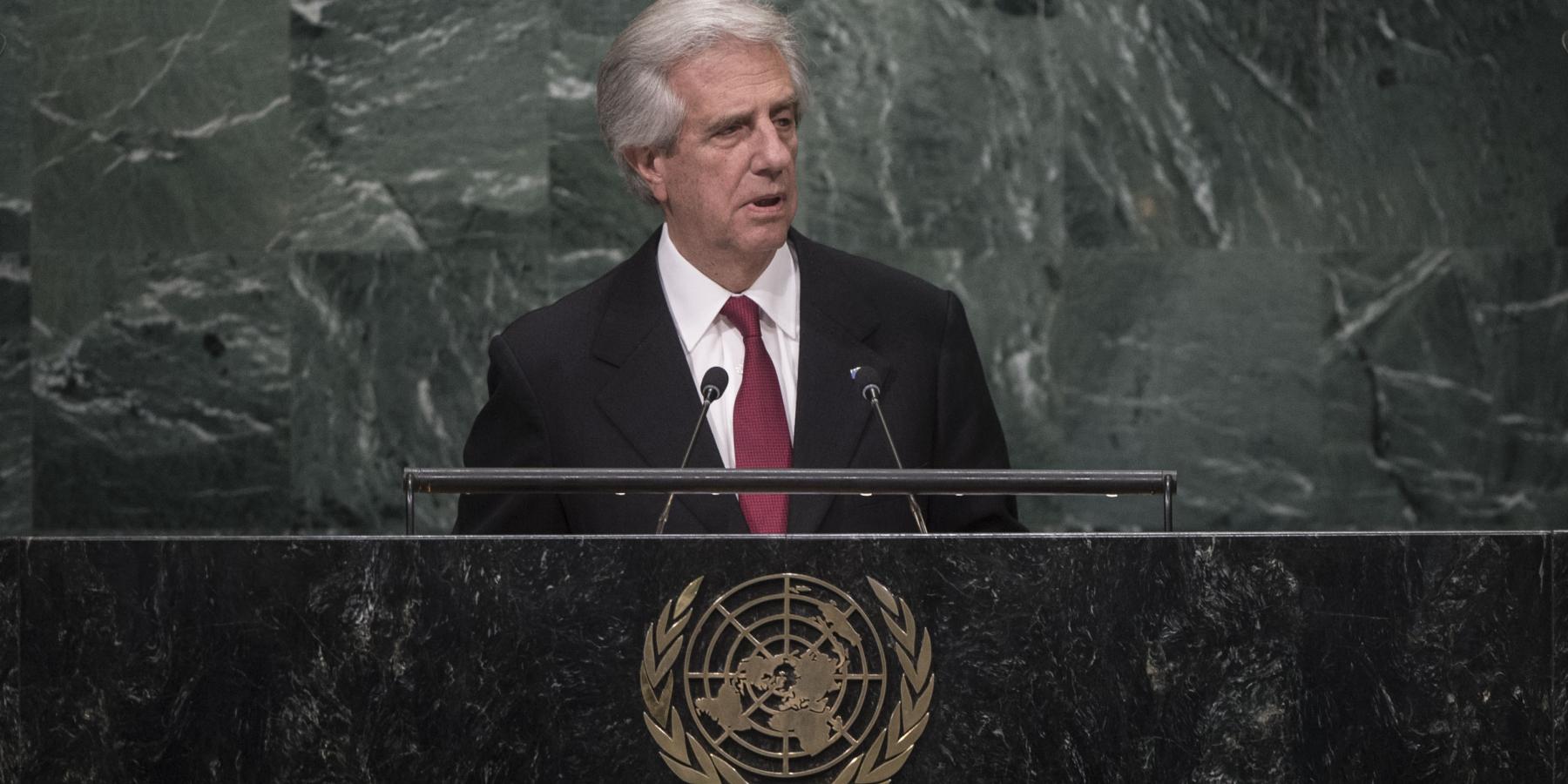 Dr Tabaré Vázquez, President of Uruguay, addresses-the-general-debate of the General Assembly’s seventieth session UNGA70