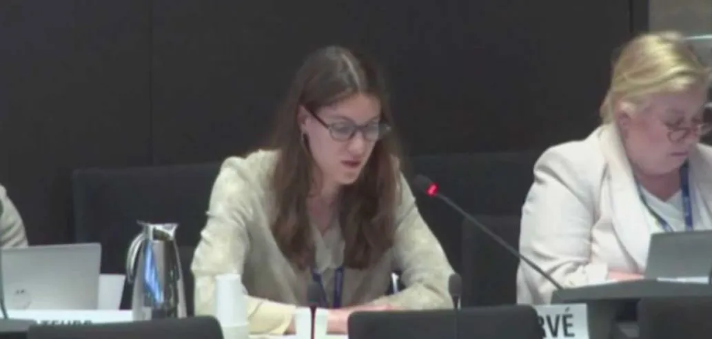 NCDA Policy and Advocacy Officer delivering a statement at WHA79
