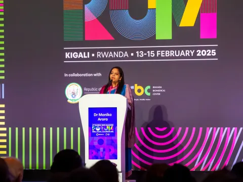 NCDA President Monika Arora On stage at Global NCDA Forum 2025