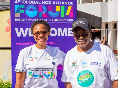 Two participants of the Kigali Car Free Day during the Global NCD Alliance Forum 2025, in Rwanda
