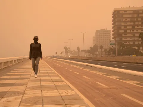 women with mask on clean air 