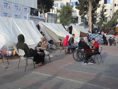Displaced Palestinians coming from Jabalia Camp and Beit Hanoun to stay in the government shelter school in the city of Rafah, southern of the Gaza Strip, on November 30, 2023.