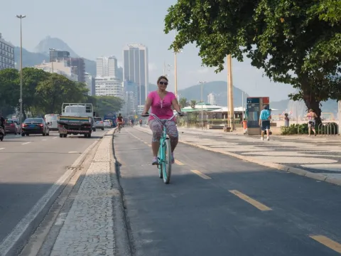 Woman cycling in Brazil. Photo by World Obesity Federation