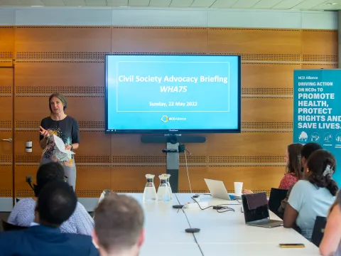 Alison Cox, NCDA’s Policy and Advocacy Director, speaks at our WHA75 civil society briefing on Sunday 22 May 2022