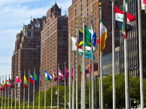 Flags at the United Nations HQ in New York