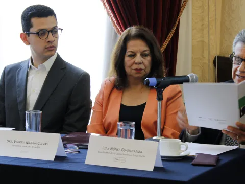 Panel sitting at desk for the launch of Mexican Advocacy Agenda