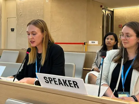 NCD Alliance advocate delivering a statement at WHO general assembly room