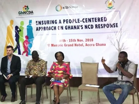 Christopher Agbega, a patient advocate autoimmune disorders, speaks at the NCD Alliance Ghana Advocacy Agenda creation meeting