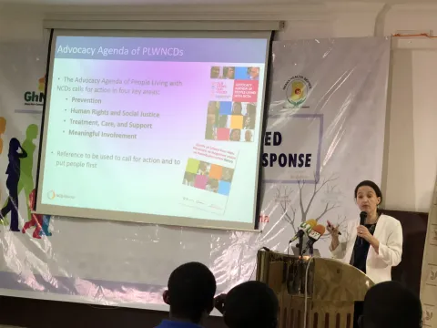 Cristina Parsons Perez speaking at the NCD Alliance Ghana Advocacy Agenda meeting