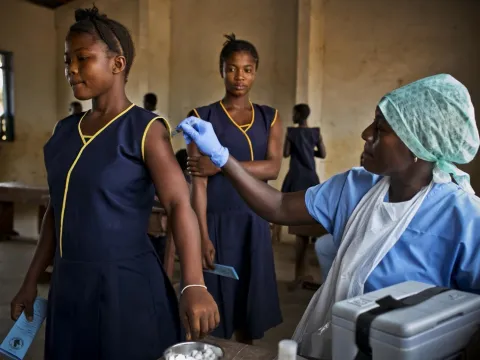Girls being vaccinated for HPV to prevent cervical cancer