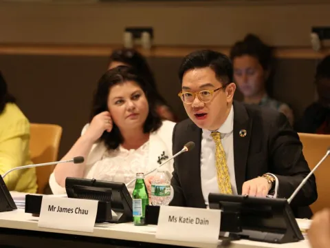James Chau, WHO Goodwill Ambassador for SDGs and Health, delivered a rousing keynote speech at the interactive hearing for the HLM on NCDs, on 5 July 2018.