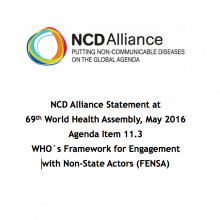 WHA69 Agenda Item 11.3 Statement on WHOs Framework for Engagement with Non-State Actors (FENSA)