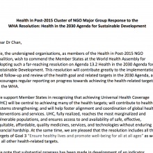 Health in Post-2015’s response letter to the WHA resolution on health in the 2030 Agenda (June 2016)