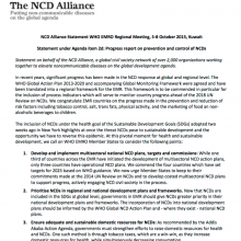 Statement: Progress report on prevention and control of NCDs