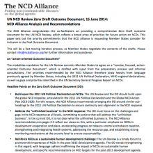 UN NCD Review Zero Draft Outcome Document, 15 June 2014: NCD Alliance Analysis and Recommendations