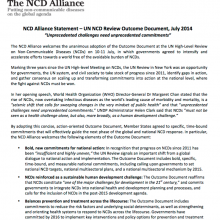 NCD Alliance Statement – UN NCD Review Outcome Document, “Unprecedented challenges need unprecedented commitments”