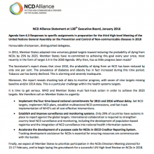 NCD Alliance Statement at 138th Executive Board: Preparations for the third UN High-level Meeting on NCD prevention and control