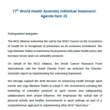 WHA77: Individual statement on economics and health for all and well-being and health promotion