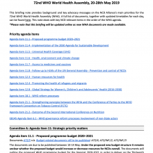 NCDA Advocacy Briefing for 72nd World Health Assembly 2019 (WHA72)