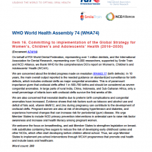 74th WHO World Health Assembly Joint Statement on Agenda Item 16: Committing to implementation of the Global Strategy for Women’s, Children’s and Adolescents’ Health (2016-2030)