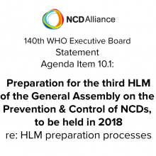 140th WHO EB: Agenda Item 10.1: Preparation for the third High-level Meeting of the General Assembly on the Prevention and Control of NCDs, to be held in 2018 - Statement on preparation processes
