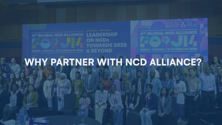 video still of people with 'Why partner with NCD Alliance' text