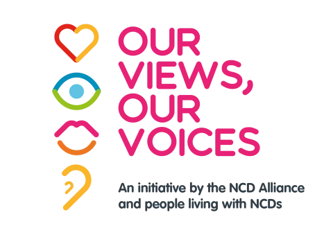 Logo with 'Our Views Our Voices' text on top - initiative of people living with NCDs