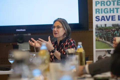 alison cos ncda advocacy director talking at an event in geneva