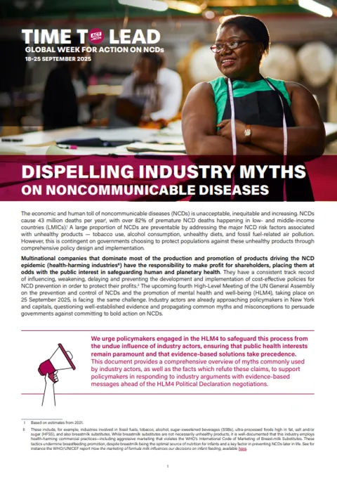 Report cover dispelling industry myths for NCD policies