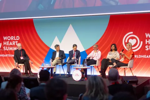 NCDA CEO Katie Dain speaking at a panel moderated by the editor-in-chief of the Lancet Richard Horton