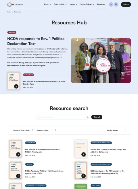ncdalliance.org 'Resources' page screenshot