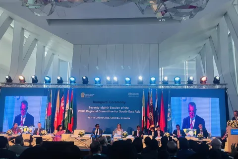 WHO Director-General Dr Tedros speaking at the inaugural ceremony of the 78th WHO Regional Committee for South East Asia.