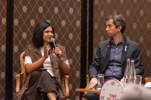 OVOV Global Advisory Committee Member Nupur Lalvani speaking at a WHA78 side event.