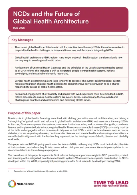 cover of ncda policy paper on global health architecture