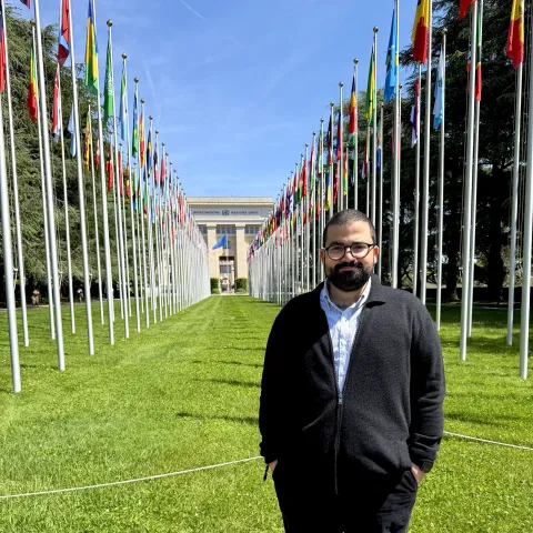 Ali Hisham at the Palais des Nations in Geneva during WHA79