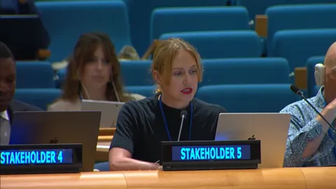 Marijke Kremin delivering statement at the UN HLM on HIV/AIDS