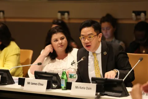 James Chau, WHO Goodwill Ambassador for SDGs and Health, delivered a rousing keynote speech at the interactive hearing for the HLM on NCDs, on 5 July 2018.