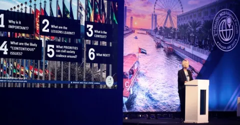 NCD Alliance CEO Katie Dain speaks at the Second NCDA Global Forum in Sharjah, Dec. 2018