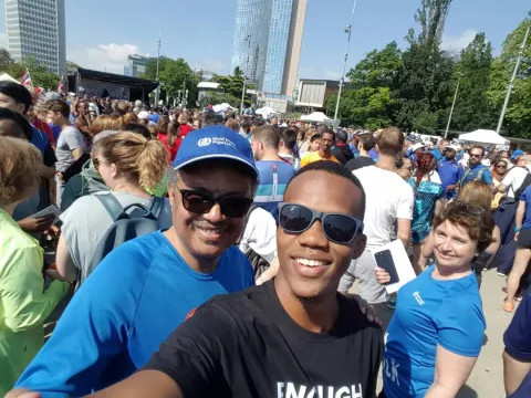WHO Director-General, Dr Tedros (left), at the Walk the Talk event before the World Health Assembly, May 2018.