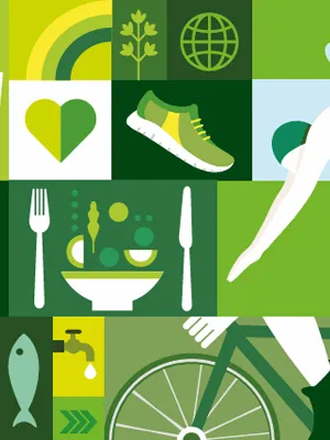 green infographic with icons depicting NCD prevention like healthy lifestyles