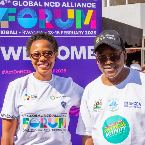 Two participants of the Kigali Car Free Day during the Global NCD Alliance Forum 2025, in Rwanda