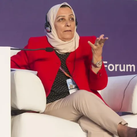 Dr Ibtihal speaking at the 2020 Global NCD Alliance Forum