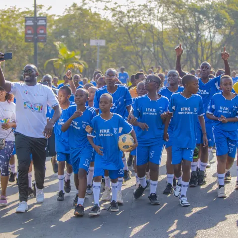 Children running during Kigali Car Fre Day in Rwanda